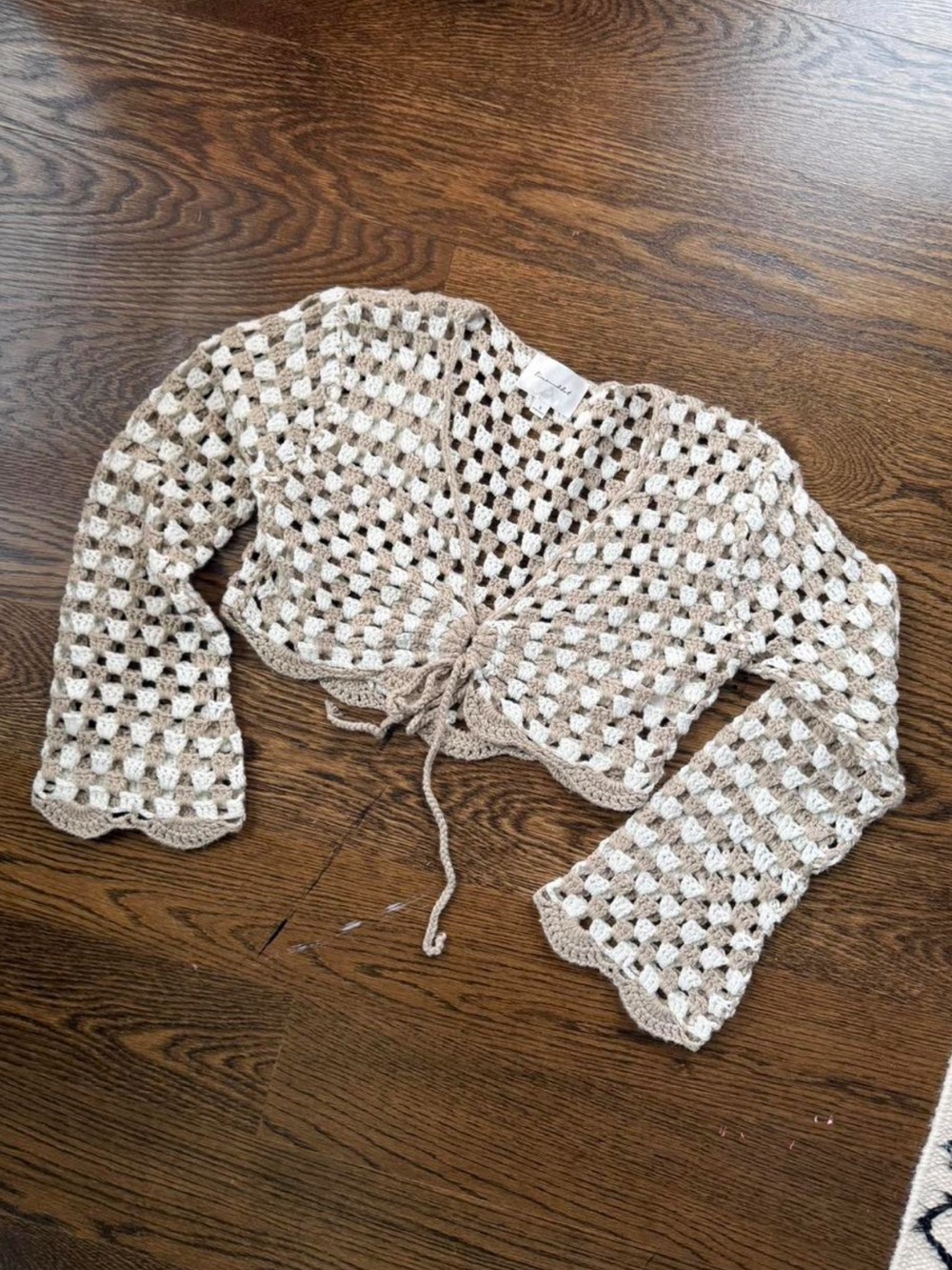 REVOLVE Beige and Cream Crochet Tie-Front Top